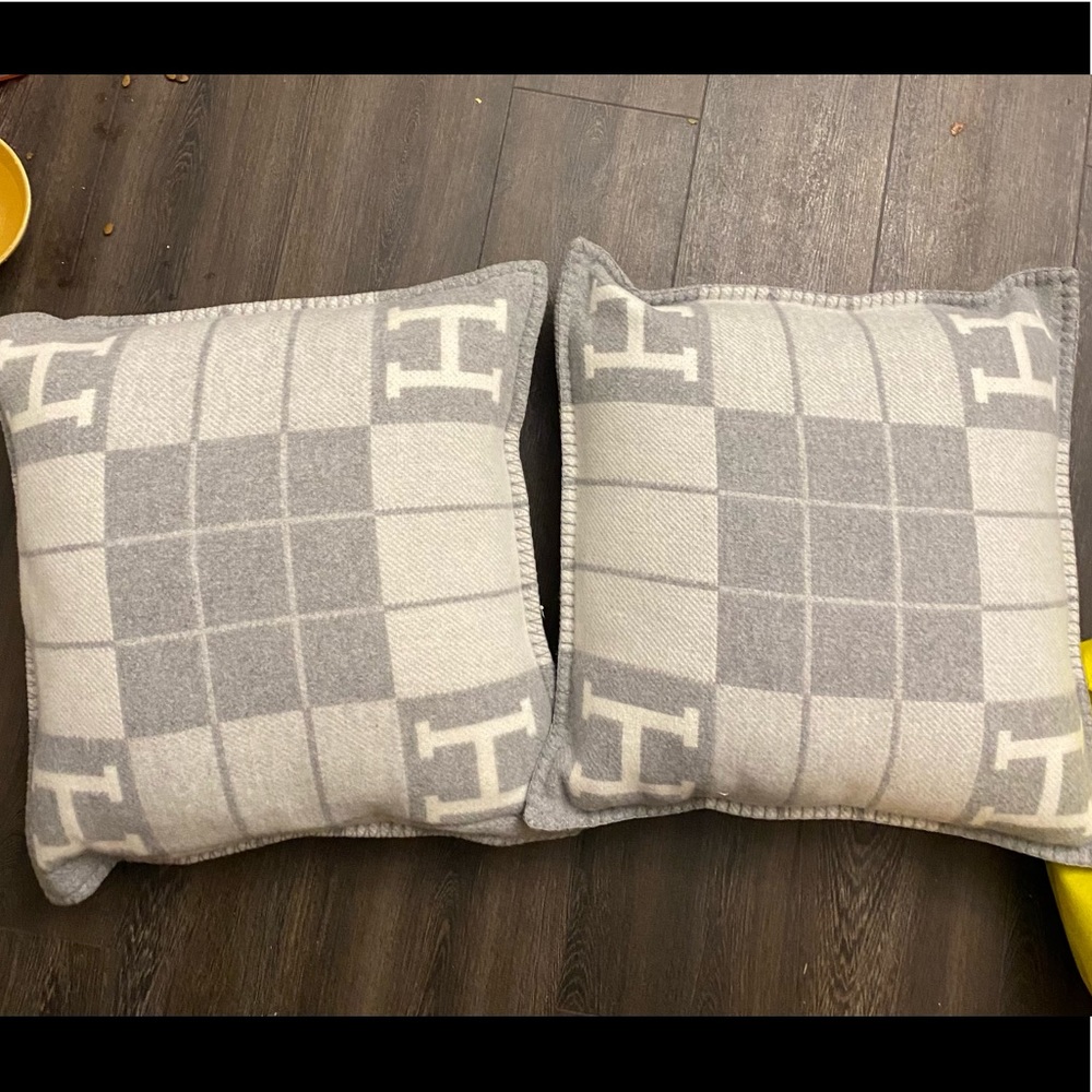 TWO Hermes cashmere Avalon pillow cushion